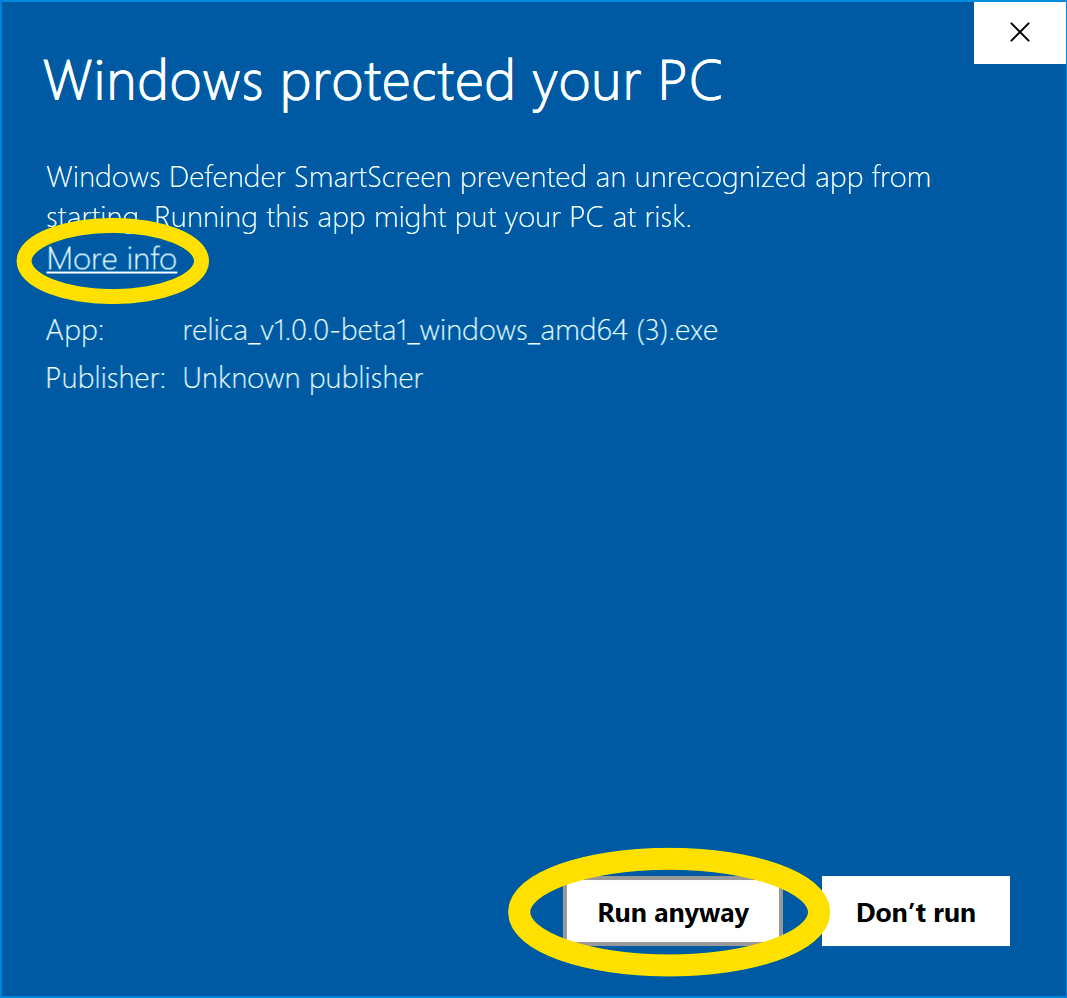 Give the Relica installer permission to run.